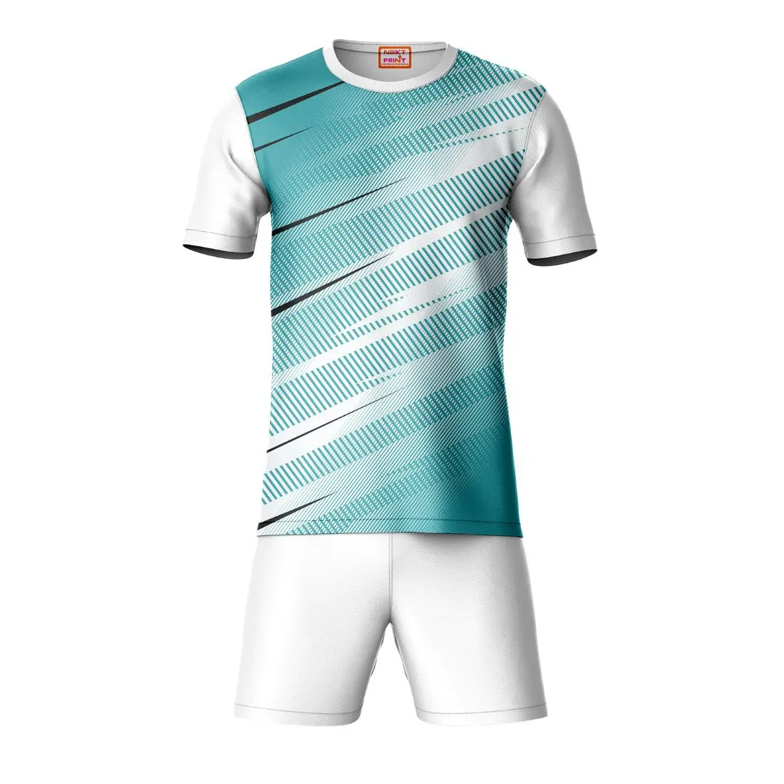 Next Print Round neck jersey white with shorts NPTS71