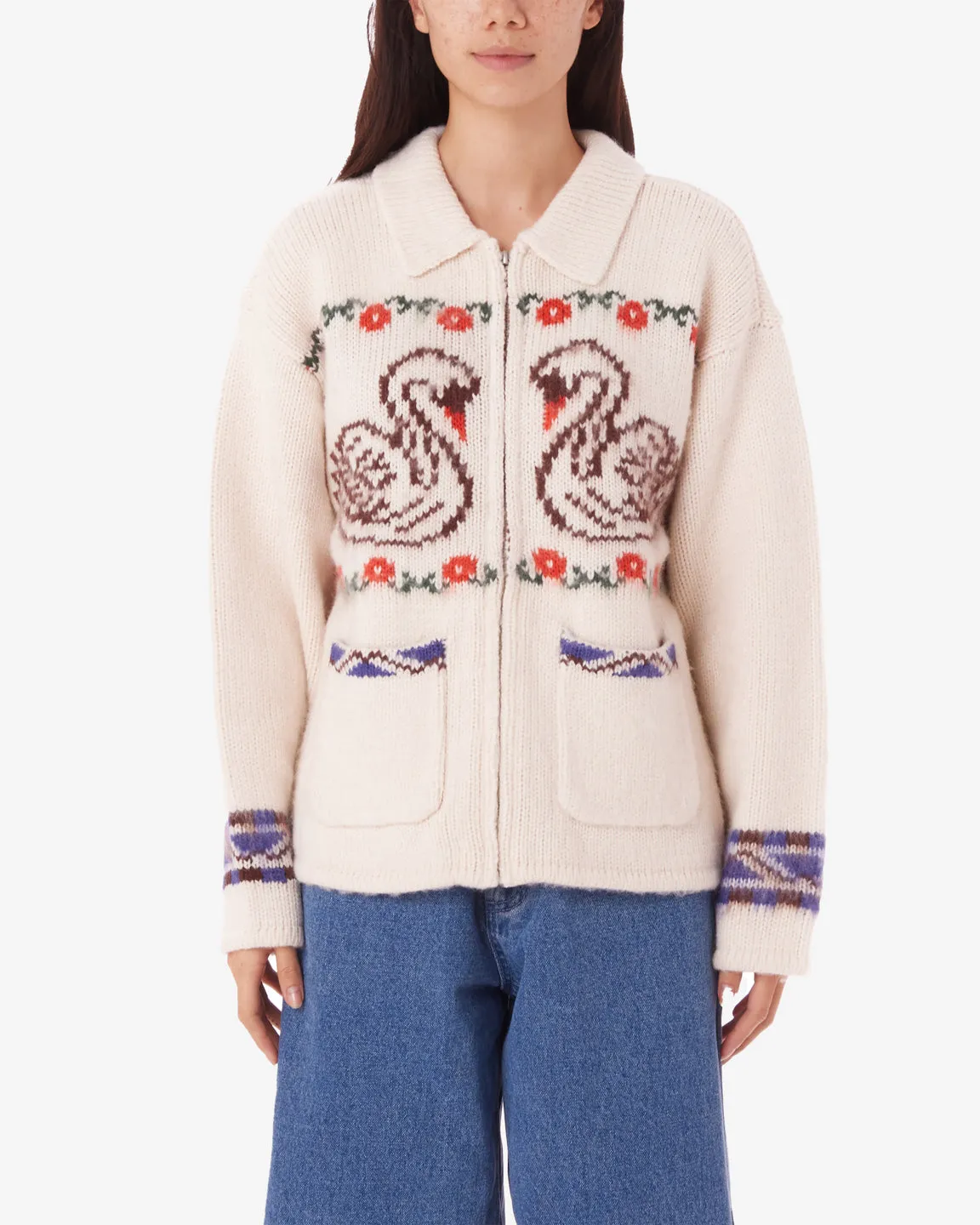 Obey SWANS ZIP SWEATER - UNBLEACHED