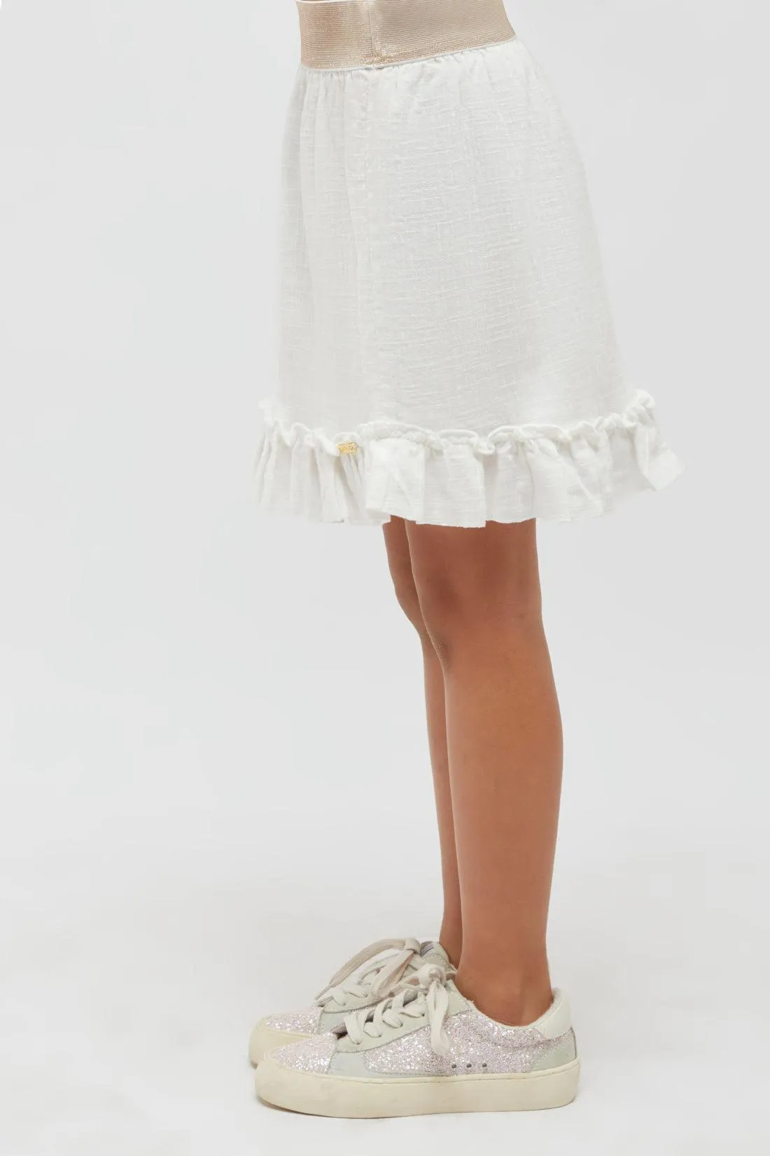 One Friday Kids Girls Off White Pure Cotton Skirt with Hemline Ruffle