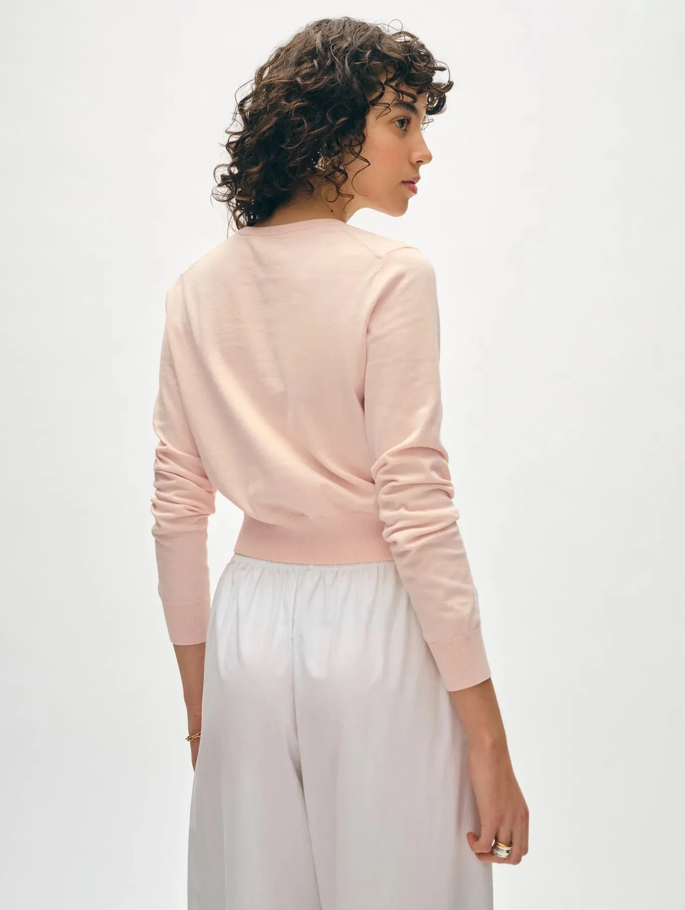 Organic Cotton Crewneck Cardigan - Desert Pink