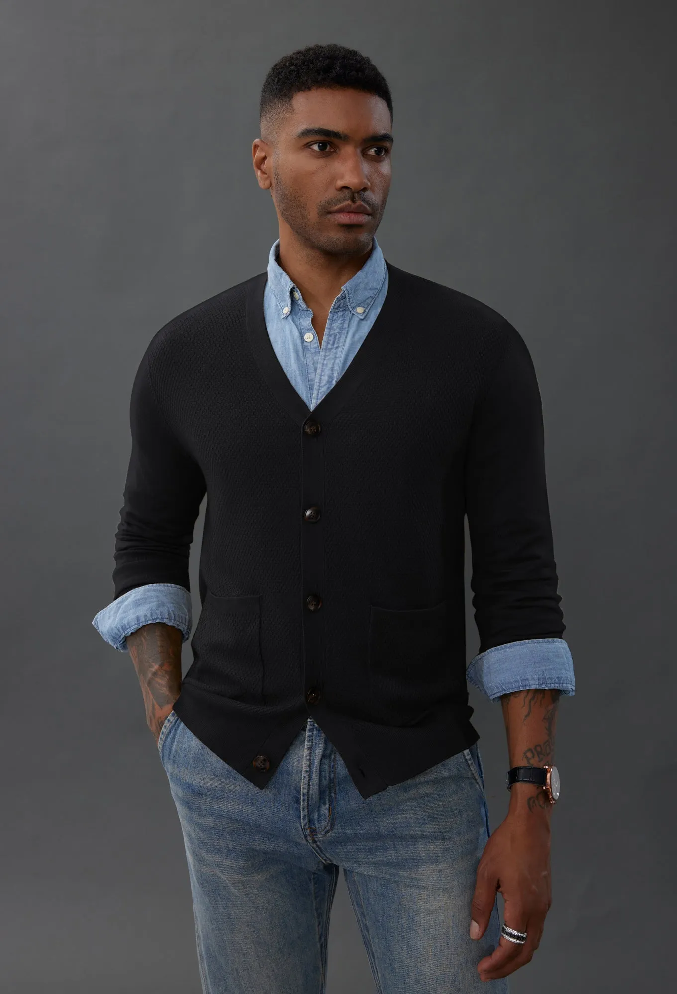 Paul Jones Men's Casual Cardigan Sweaters Long Sleeve V-Neck Cardigans Button-up Knitted Sweater