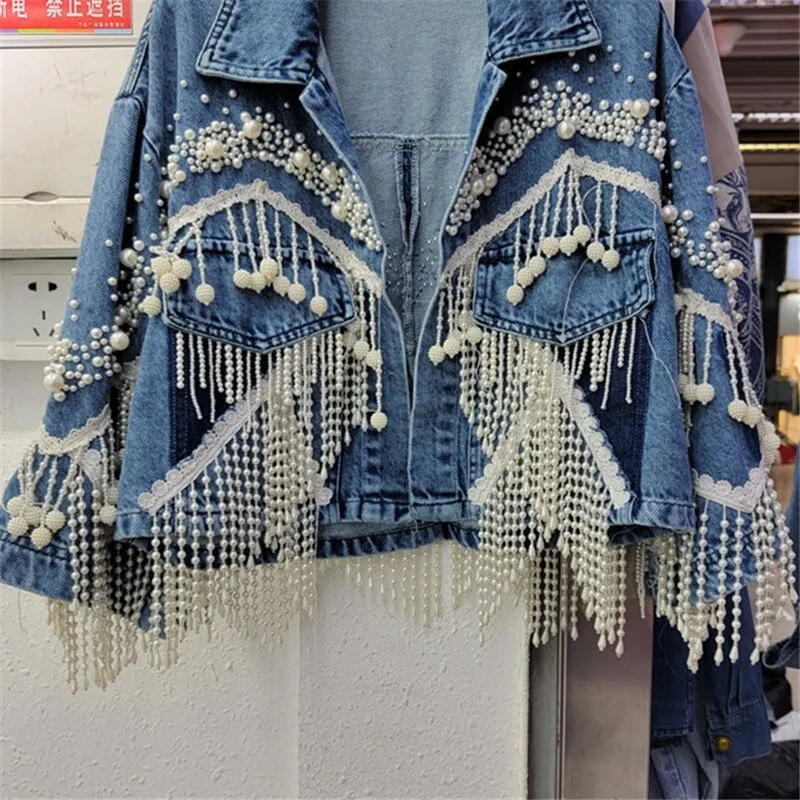 Pre Order:  Beaded Tassels Short Denim Jacket