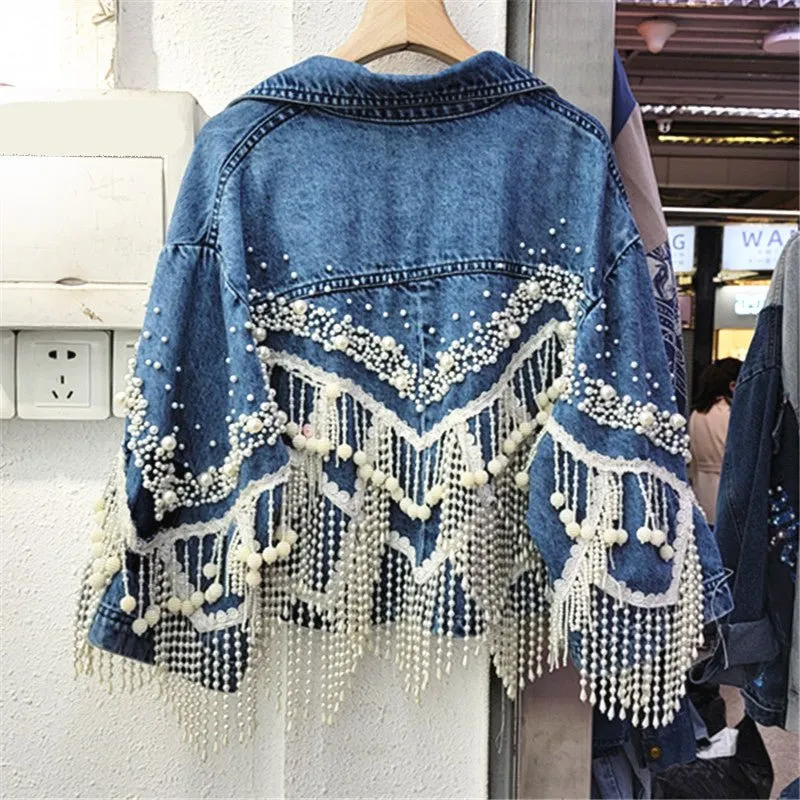 Pre Order:  Beaded Tassels Short Denim Jacket