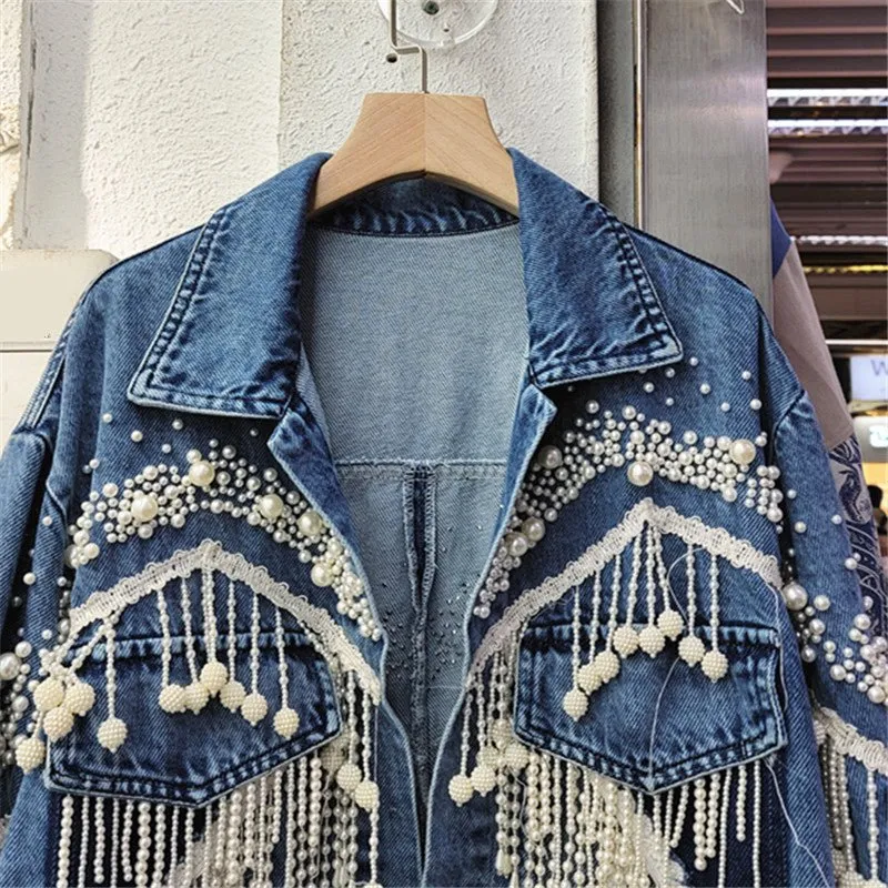 Pre Order:  Beaded Tassels Short Denim Jacket