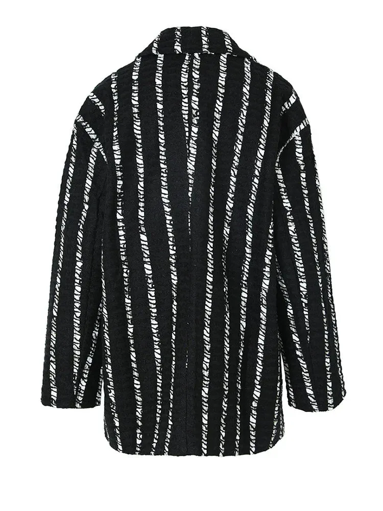 Pre Order:  Broken Stripes Woolen Loose Jacket