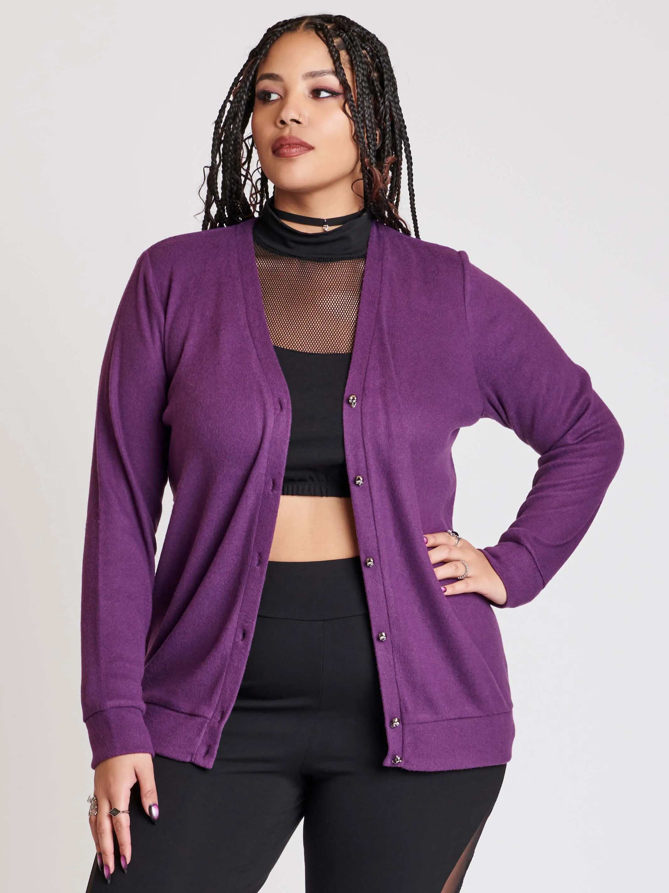 Purple Skull Button Cardigan