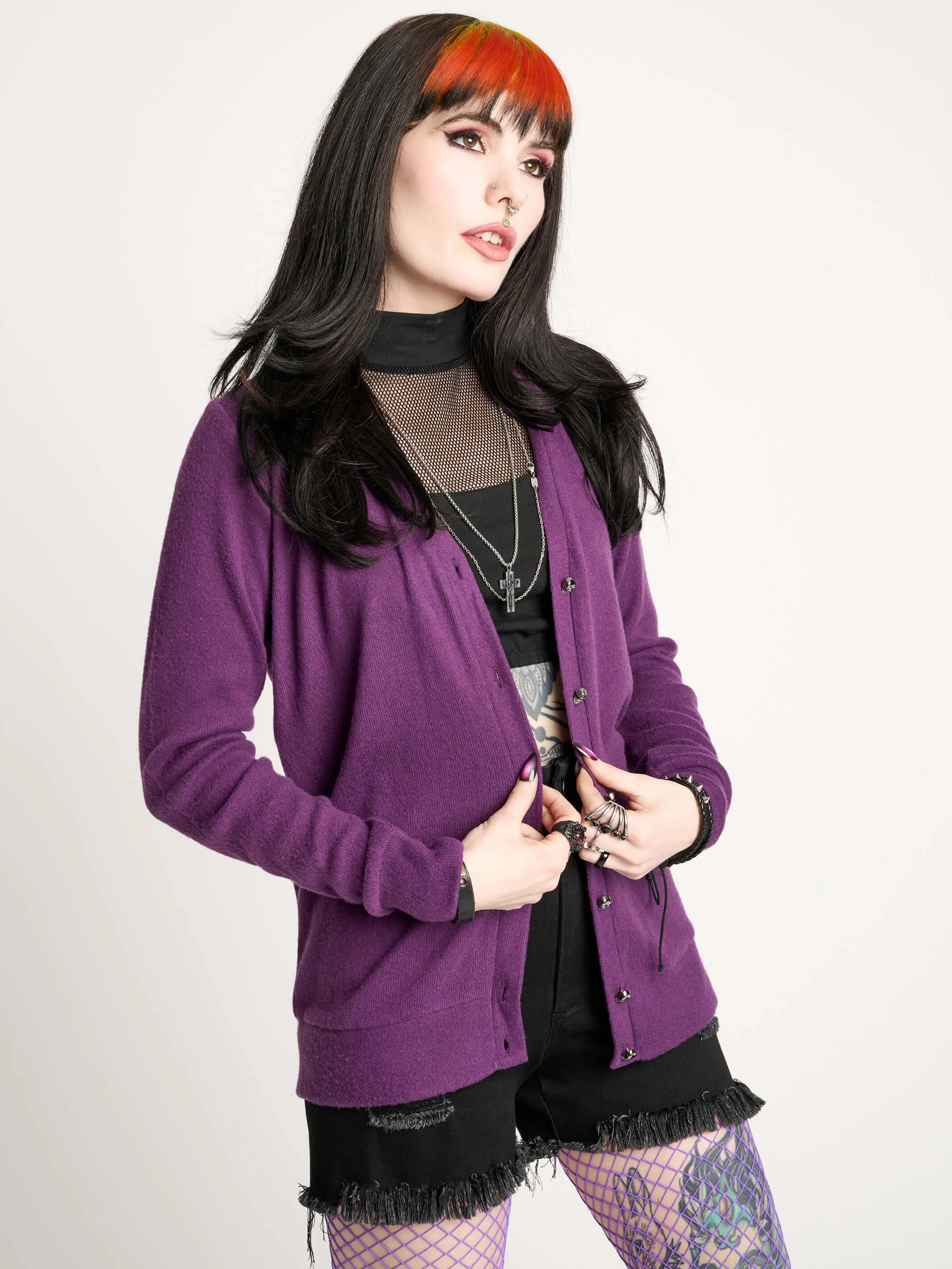 Purple Skull Button Cardigan