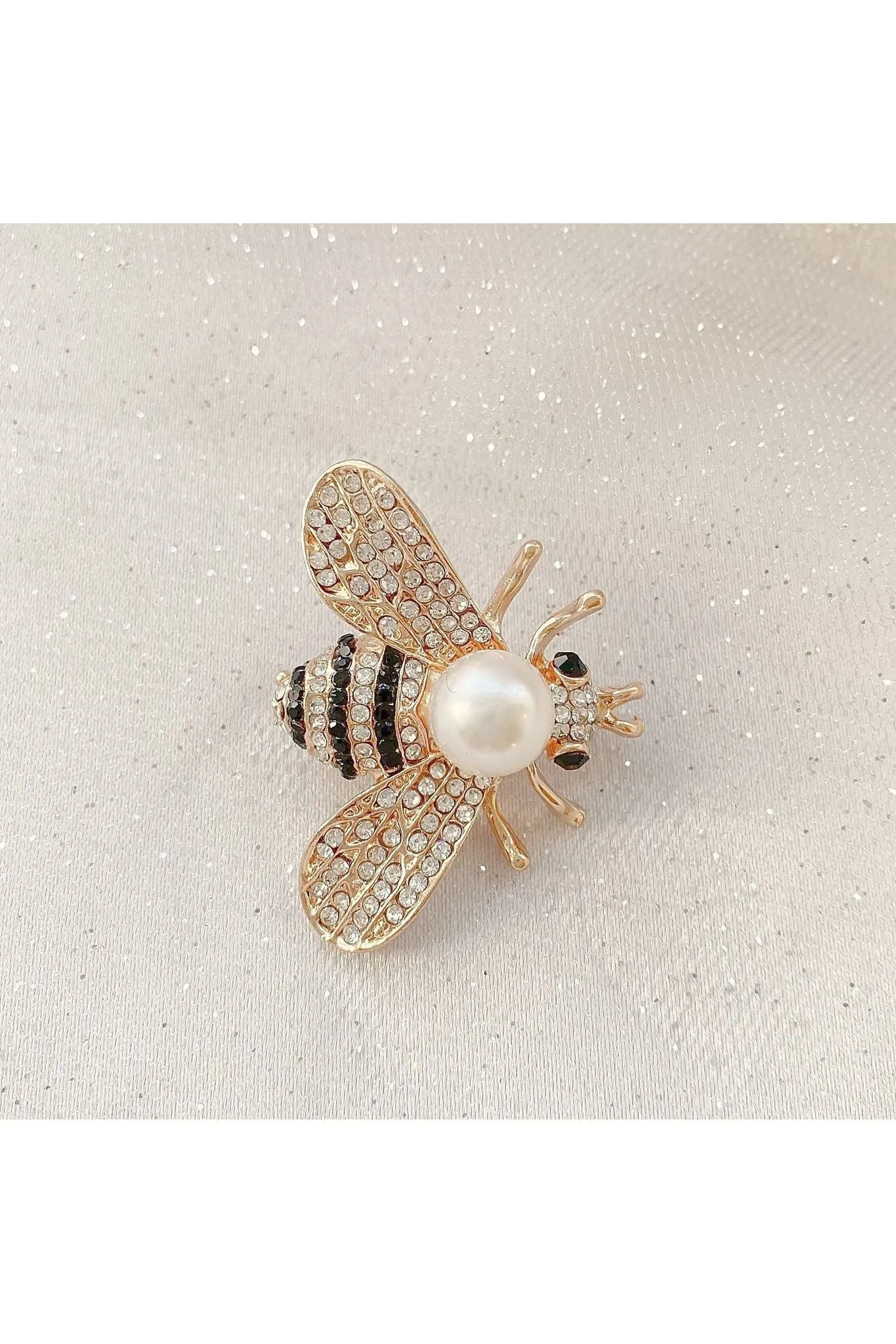 QueenMee Accessories Bee Brooch Gold Pearl Pin Crystal