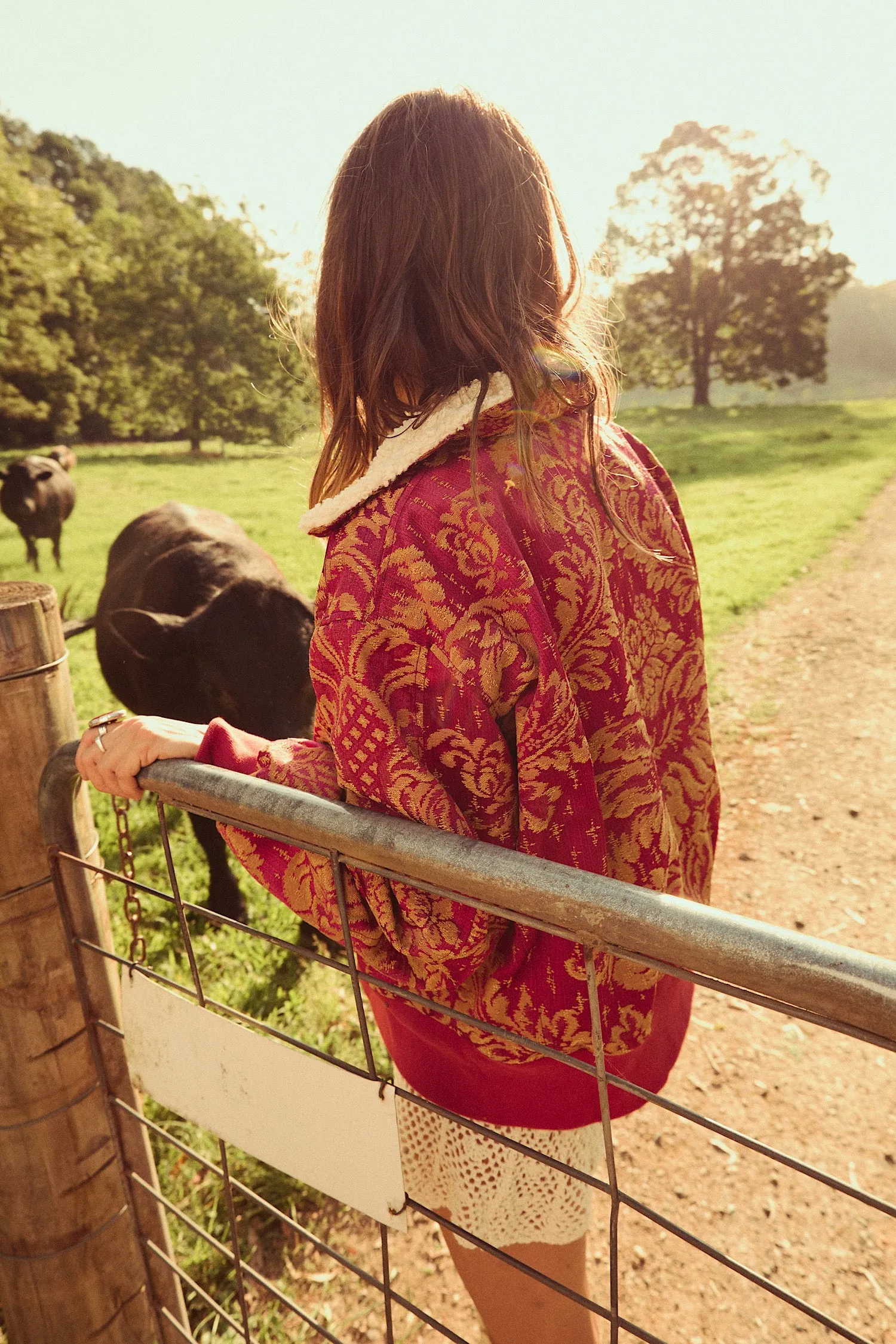 Right Here, Right Now Tapestry Bomber Jacket - Persimmon