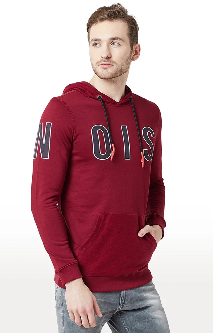 Spykar Men Red Cotton Slim Fit Hooded Sweatshirt