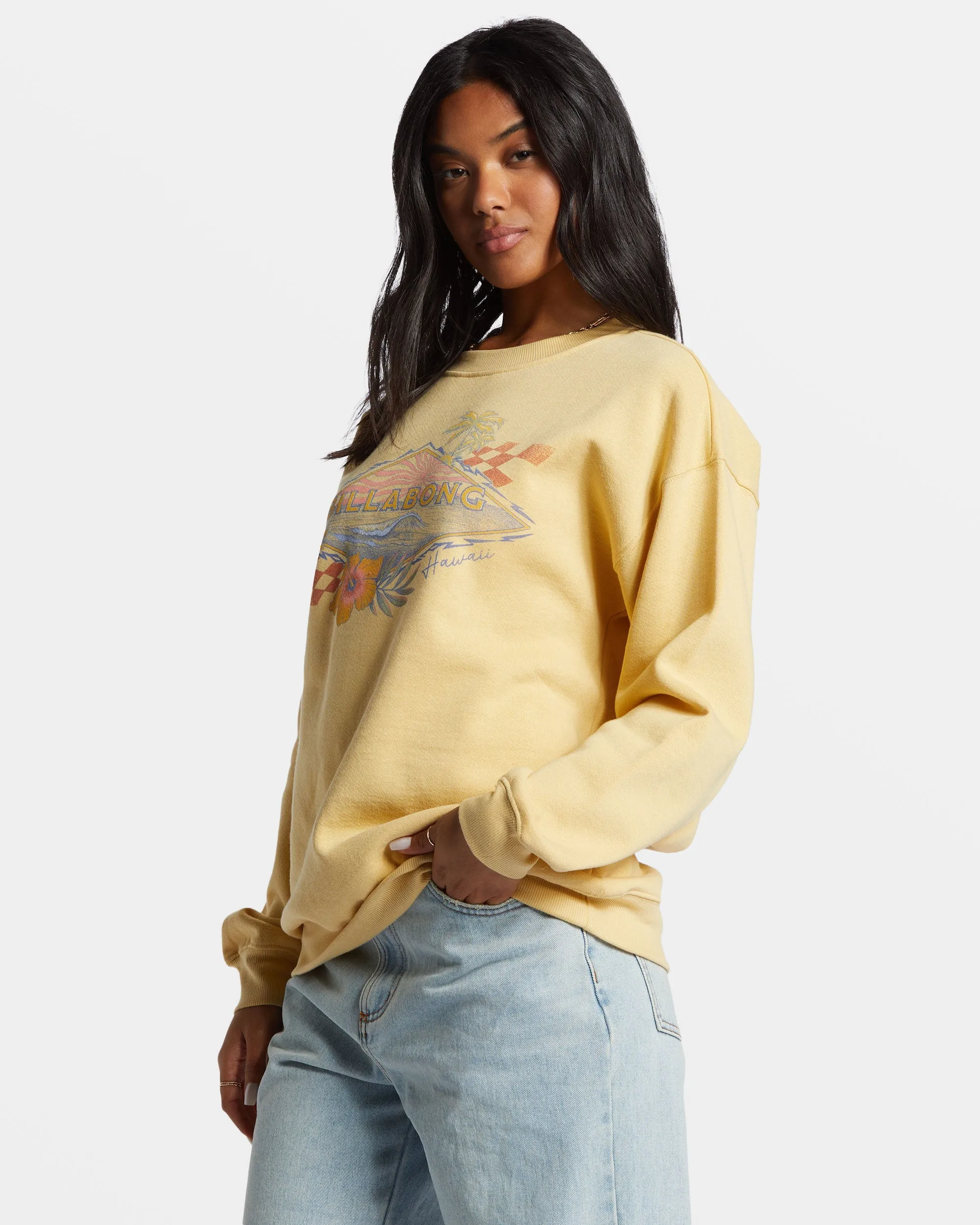 Surfing Together Crewneck Sweatshirt - Pale Yellow