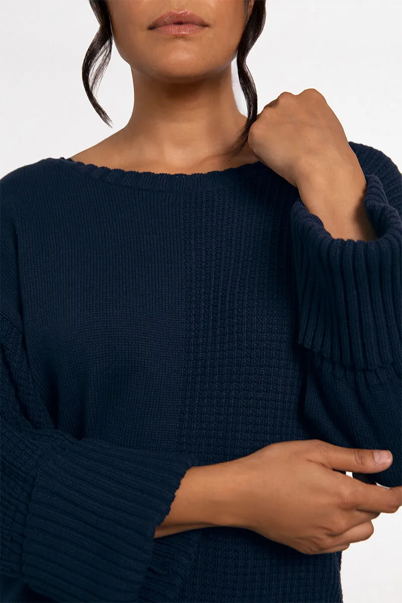 Texture Block Boxy Sweater | Navy