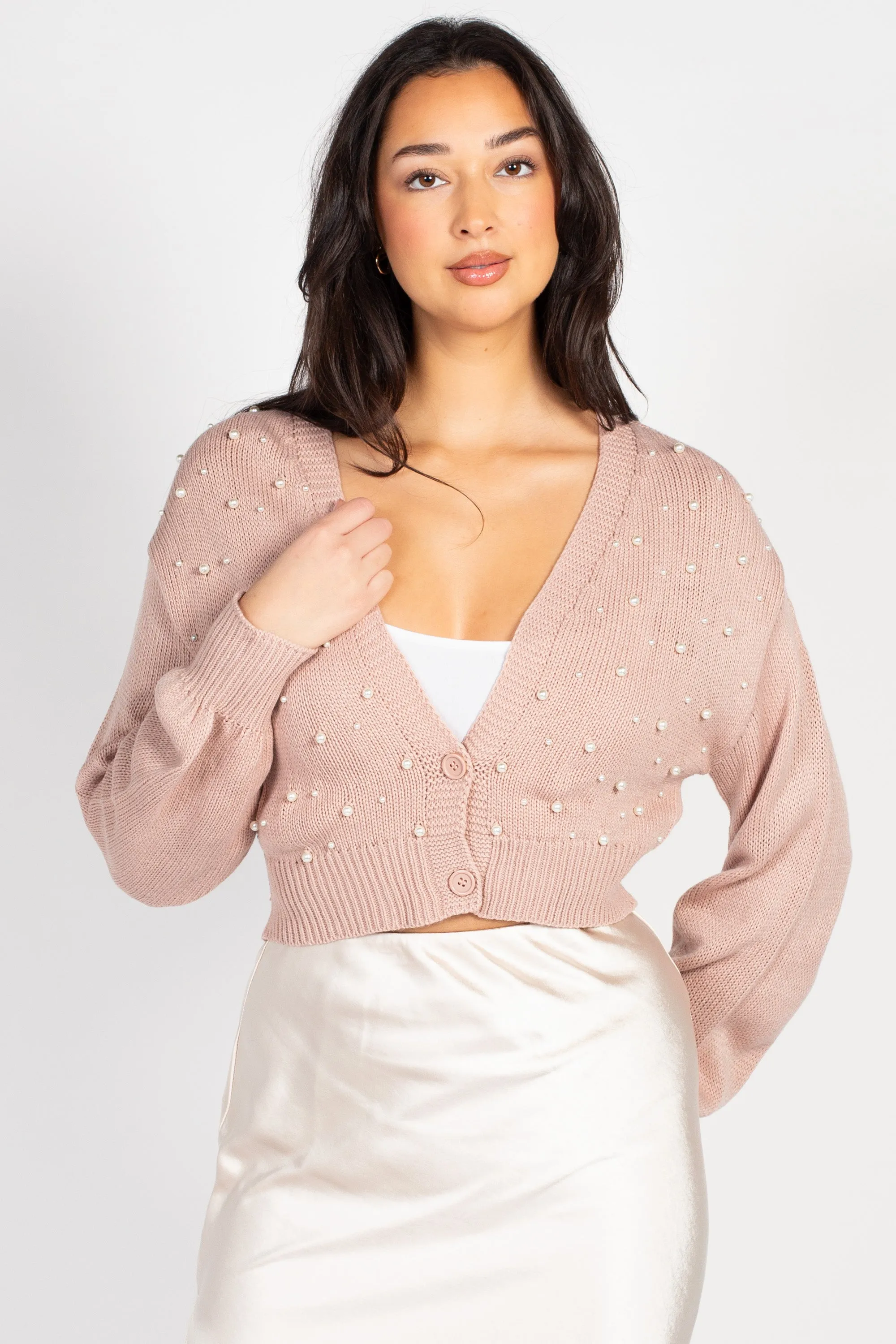 Twinkle & Pearls Embellished Cropped Sweater