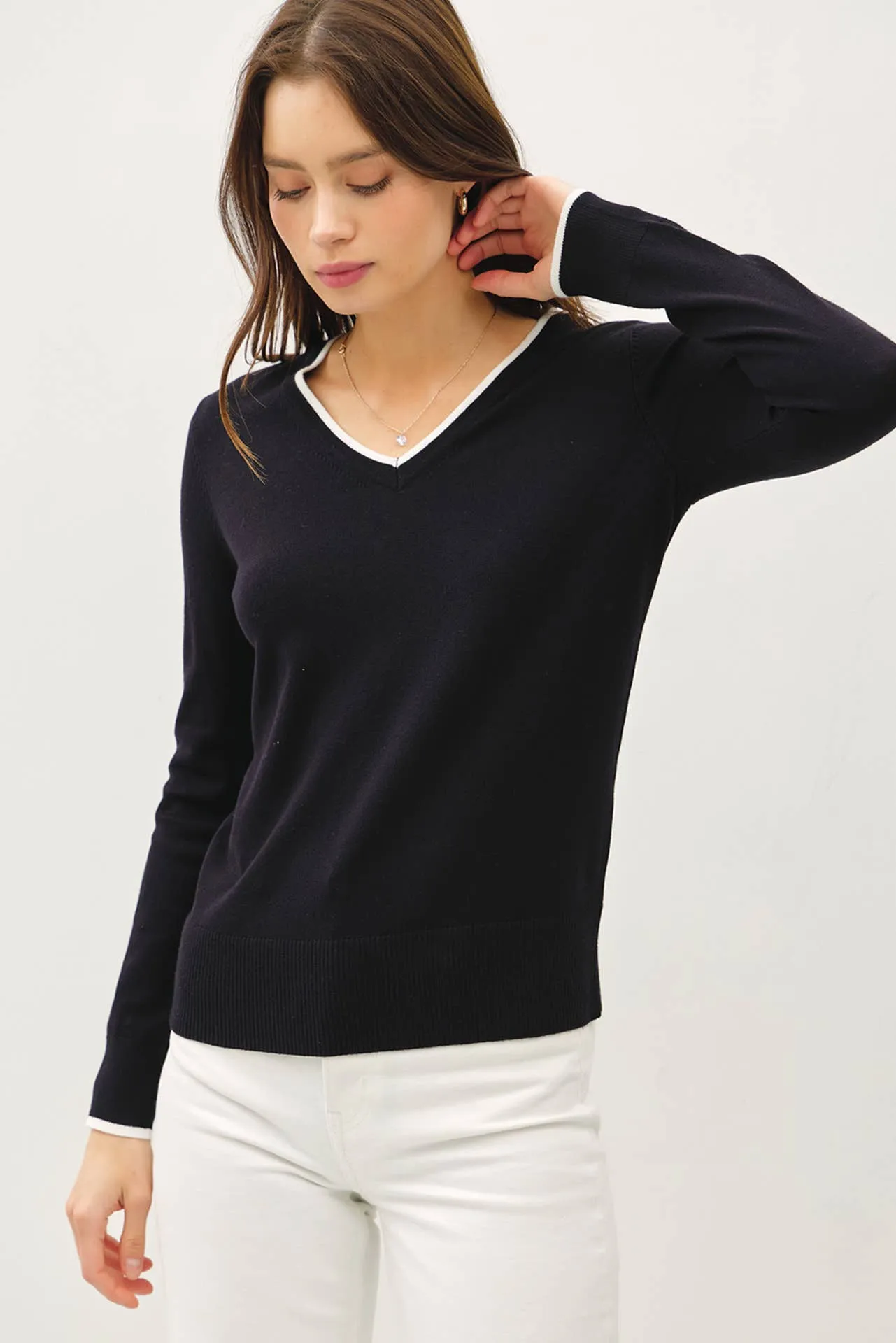 VARSITY STYLE V-NECK SWEATER