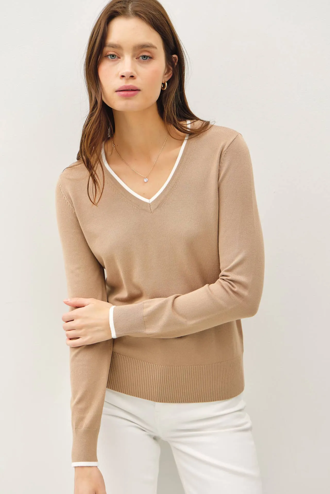 VARSITY STYLE V-NECK SWEATER