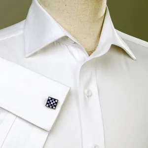 White Herringbone Formal Business Dress Shirt in French Double Cuffs