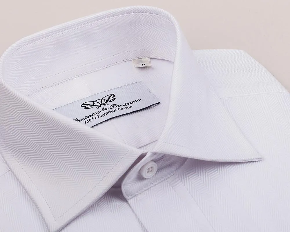 White Herringbone Formal Business Dress Shirt in French Double Cuffs