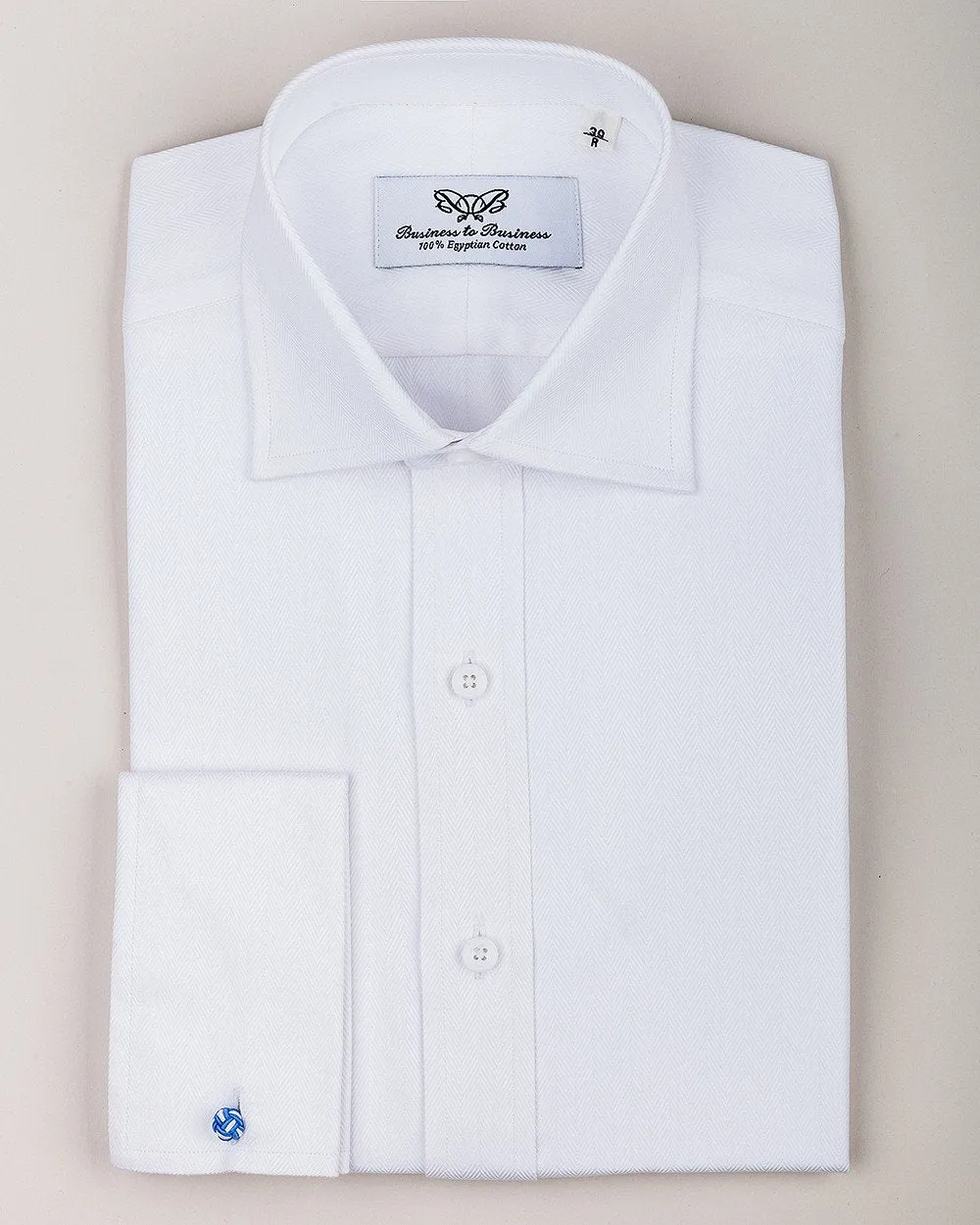 White Herringbone Formal Business Dress Shirt in French Double Cuffs