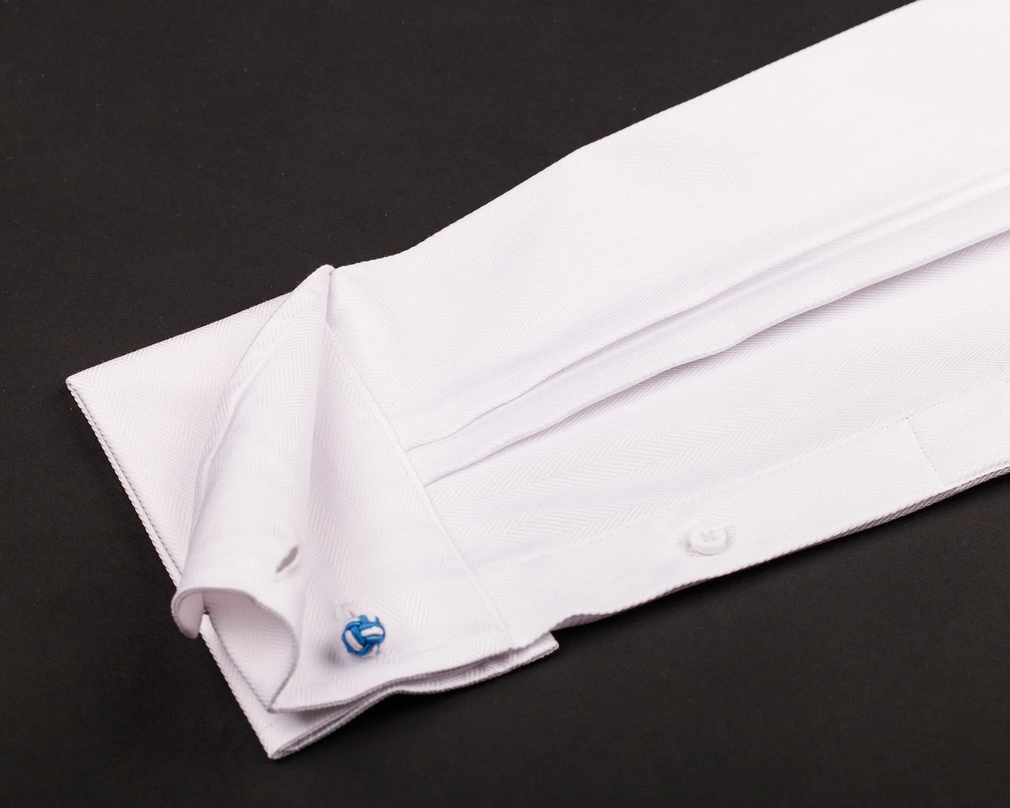 White Herringbone Formal Business Dress Shirt in French Double Cuffs