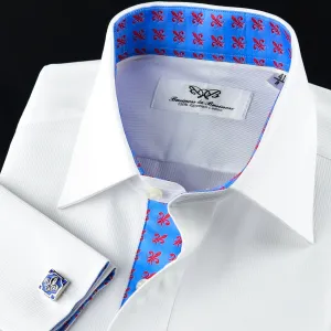 White Shadow Fade Twill Formal Business Dress Shirt with Fleur-De-Lis