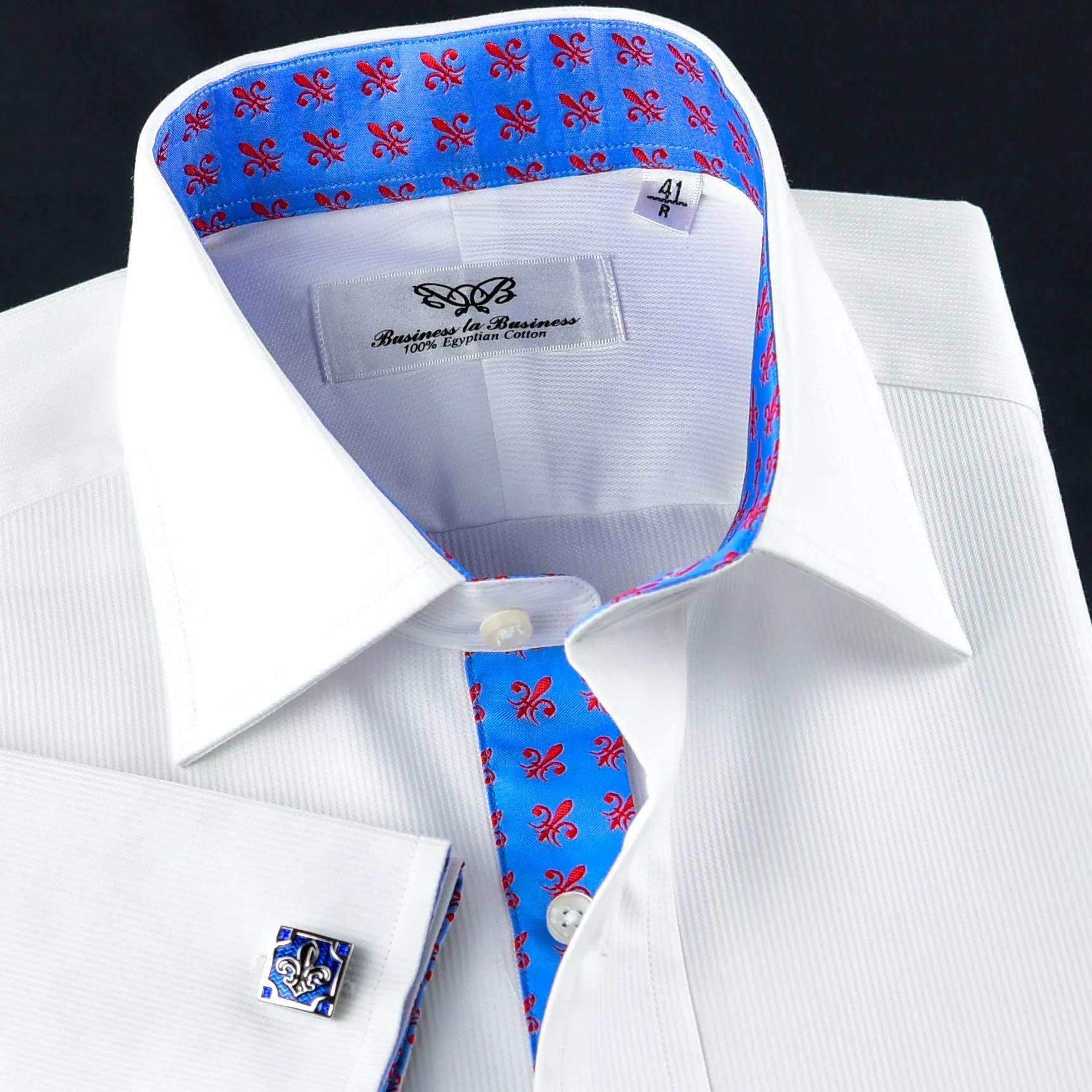 White Shadow Fade Twill Formal Business Dress Shirt with Fleur-De-Lis