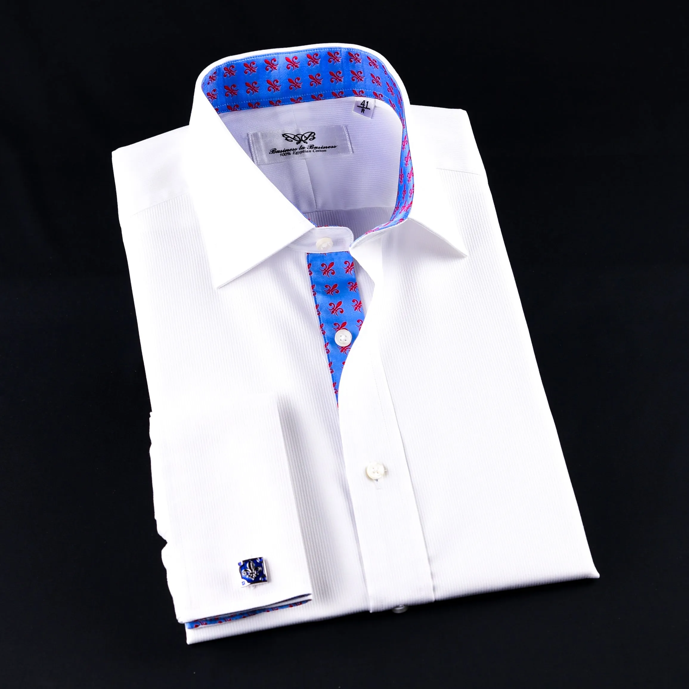 White Shadow Fade Twill Formal Business Dress Shirt with Fleur-De-Lis