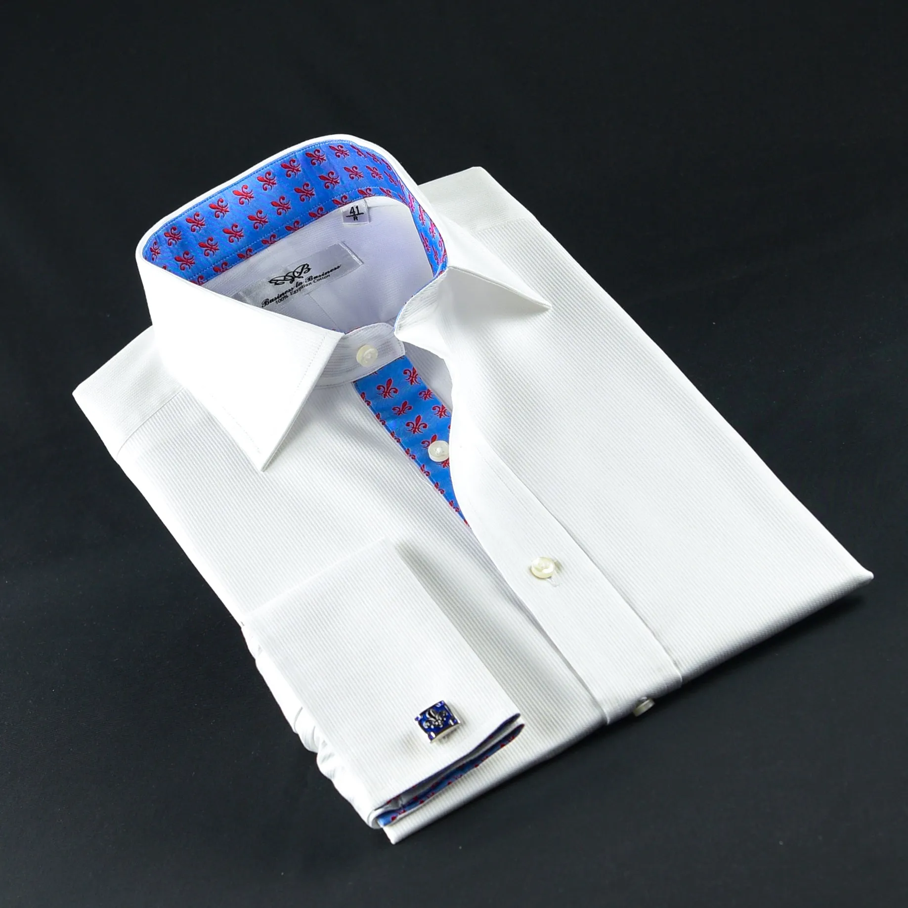 White Shadow Fade Twill Formal Business Dress Shirt with Fleur-De-Lis