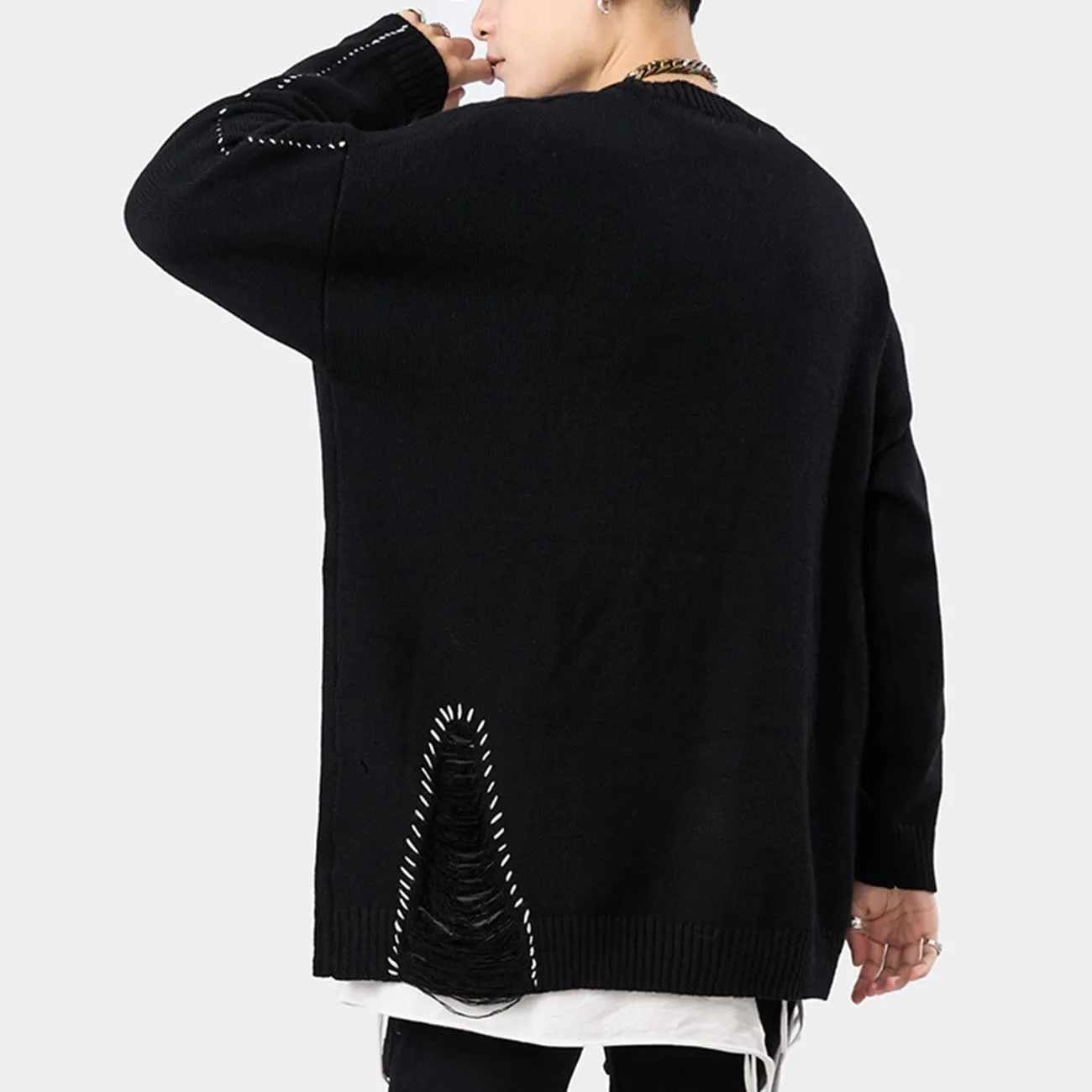 WLS Bright Line Ripped Knitted Sweater