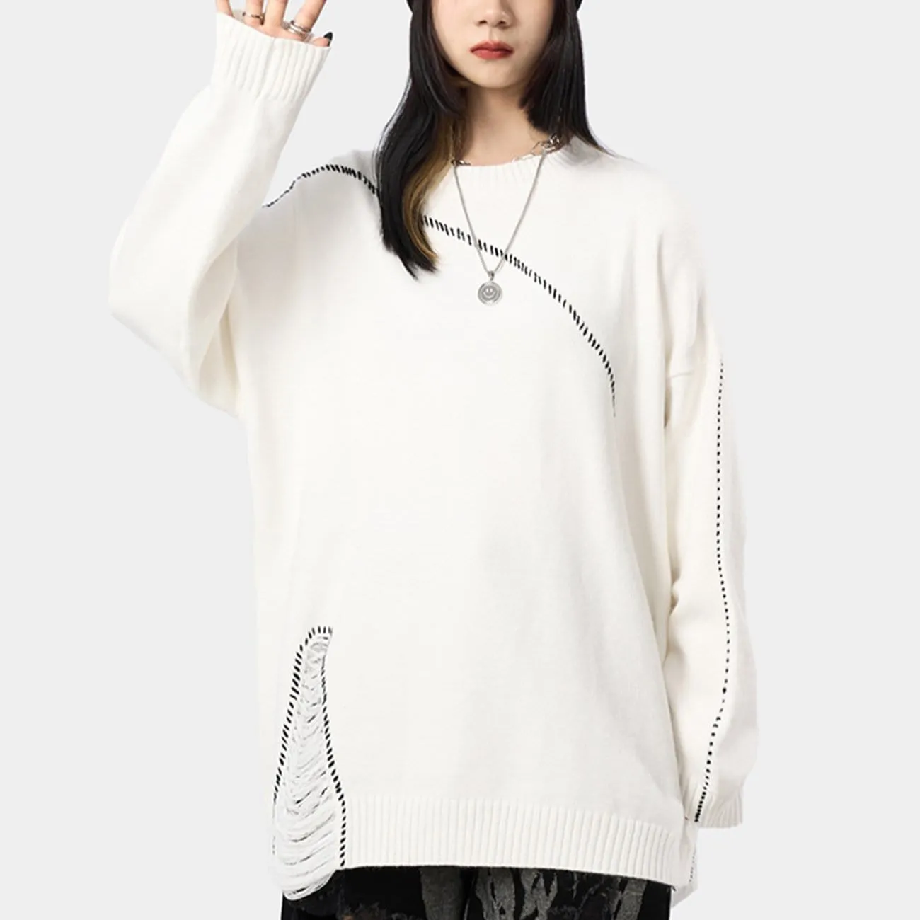 WLS Bright Line Ripped Knitted Sweater