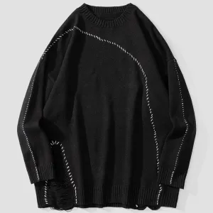 WLS Bright Line Ripped Knitted Sweater