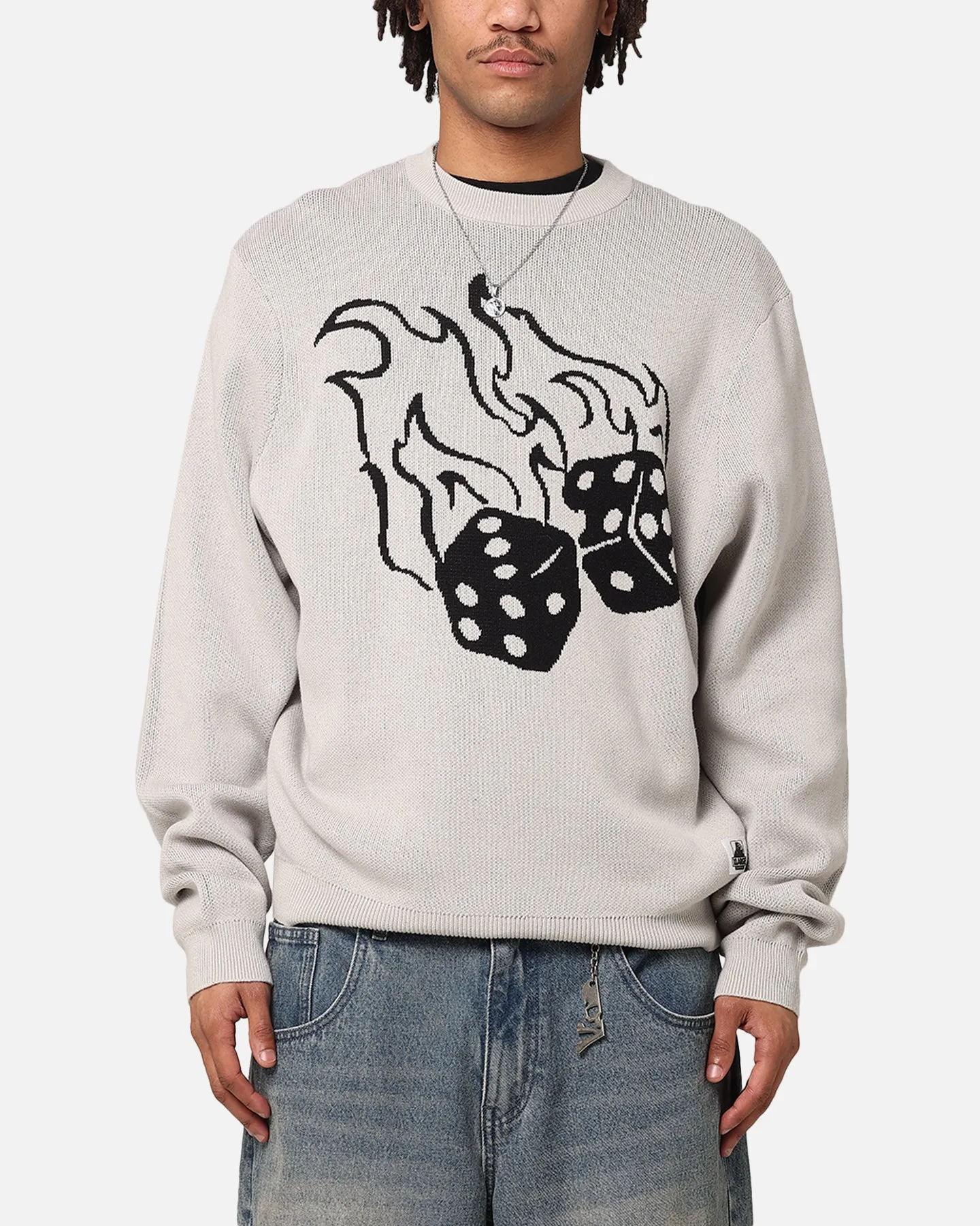 X-Large Fire Dice Knit Crewneck Cream