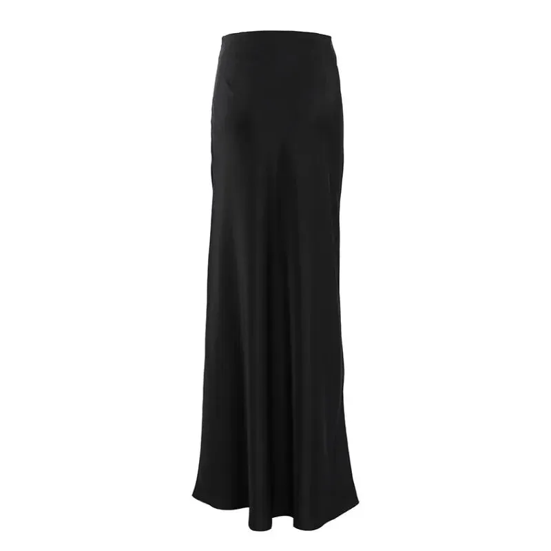 YESMYTOOL  -  Autumn Lady Black Skirts Elegant 2024 Women Imitation Acetate Satin Black Skirt Women Commuter Satin Dape Fishtail Long Skirts