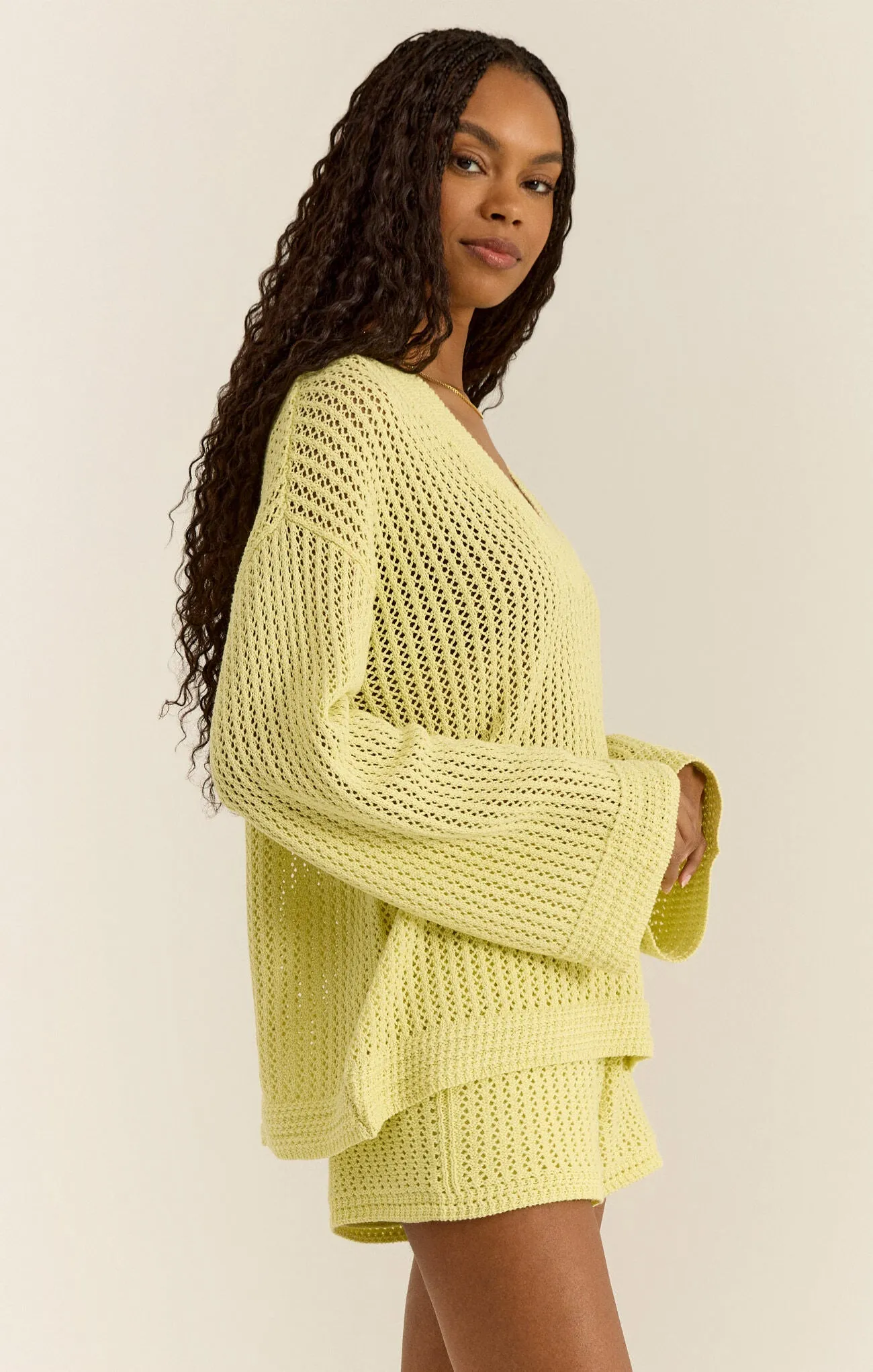 ZSU Kiami Crochet Sweater in Limeade